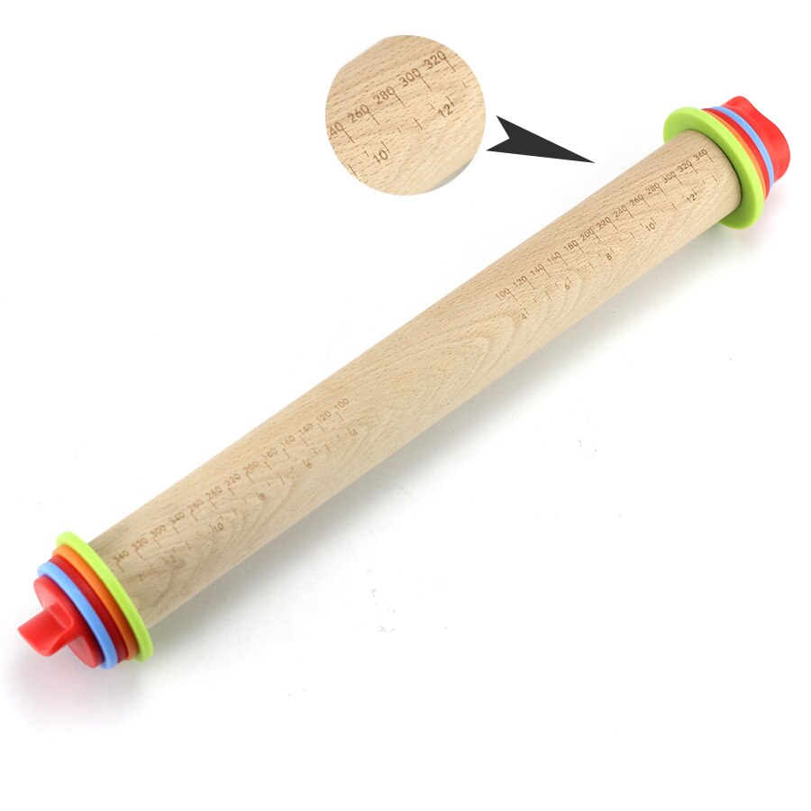 Adjustable Wood Rolling Pin with Removable Rings 17-in
