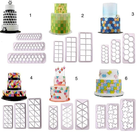 3pcs Geometric Cake Fondant Mold - 6 Designs