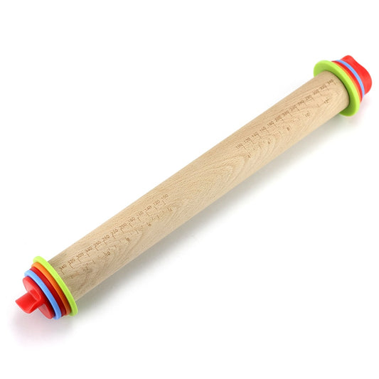 Adjustable Wood Rolling Pin with Removable Rings 17-in